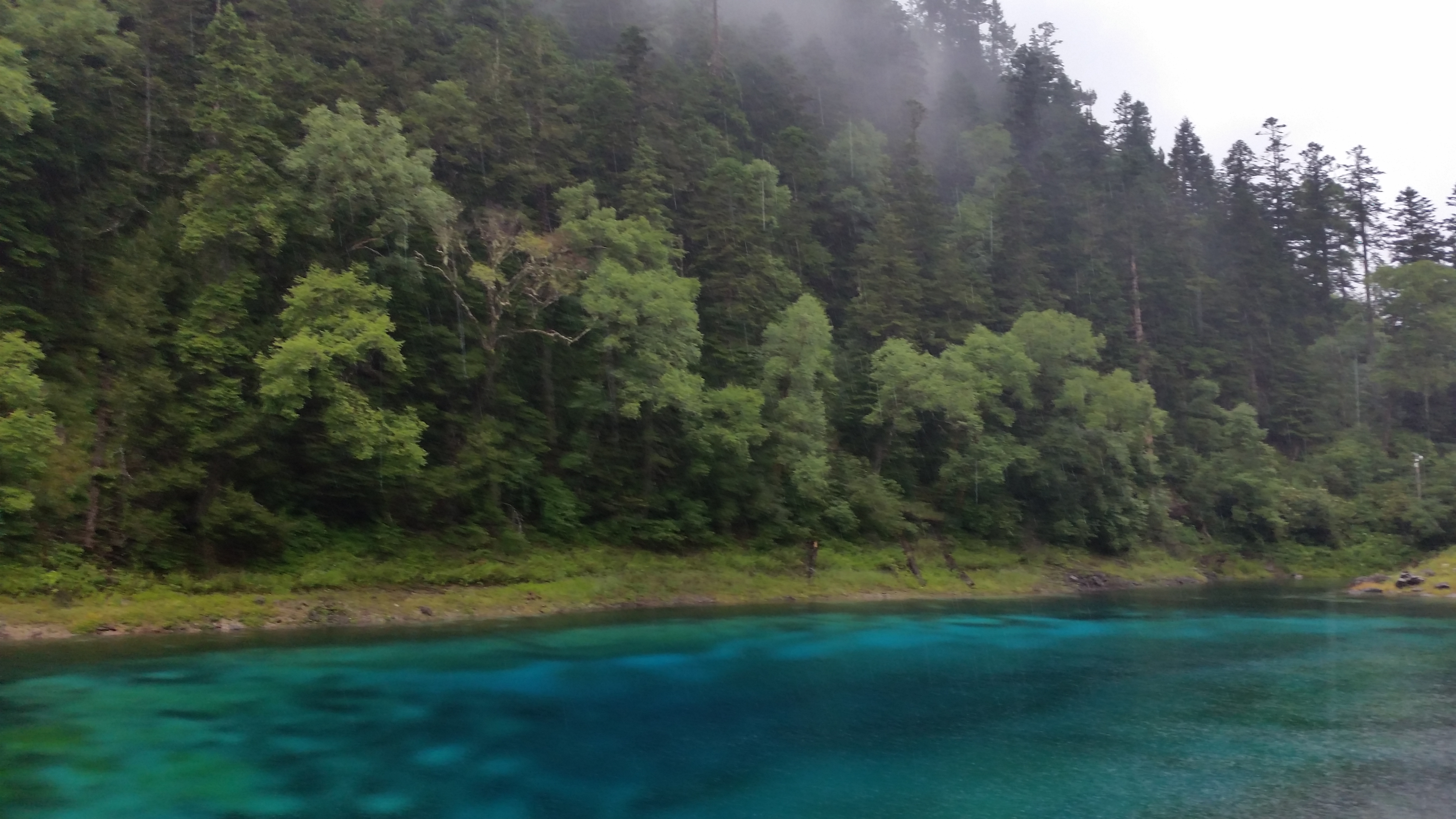 August 7: Jiuzhaigou (九寨沟) Five color pond (五彩池），3020 m altitude Август 7: Дзиуджайгоу (九寨沟), Петцветното езеро (五彩池), 3020 м ви