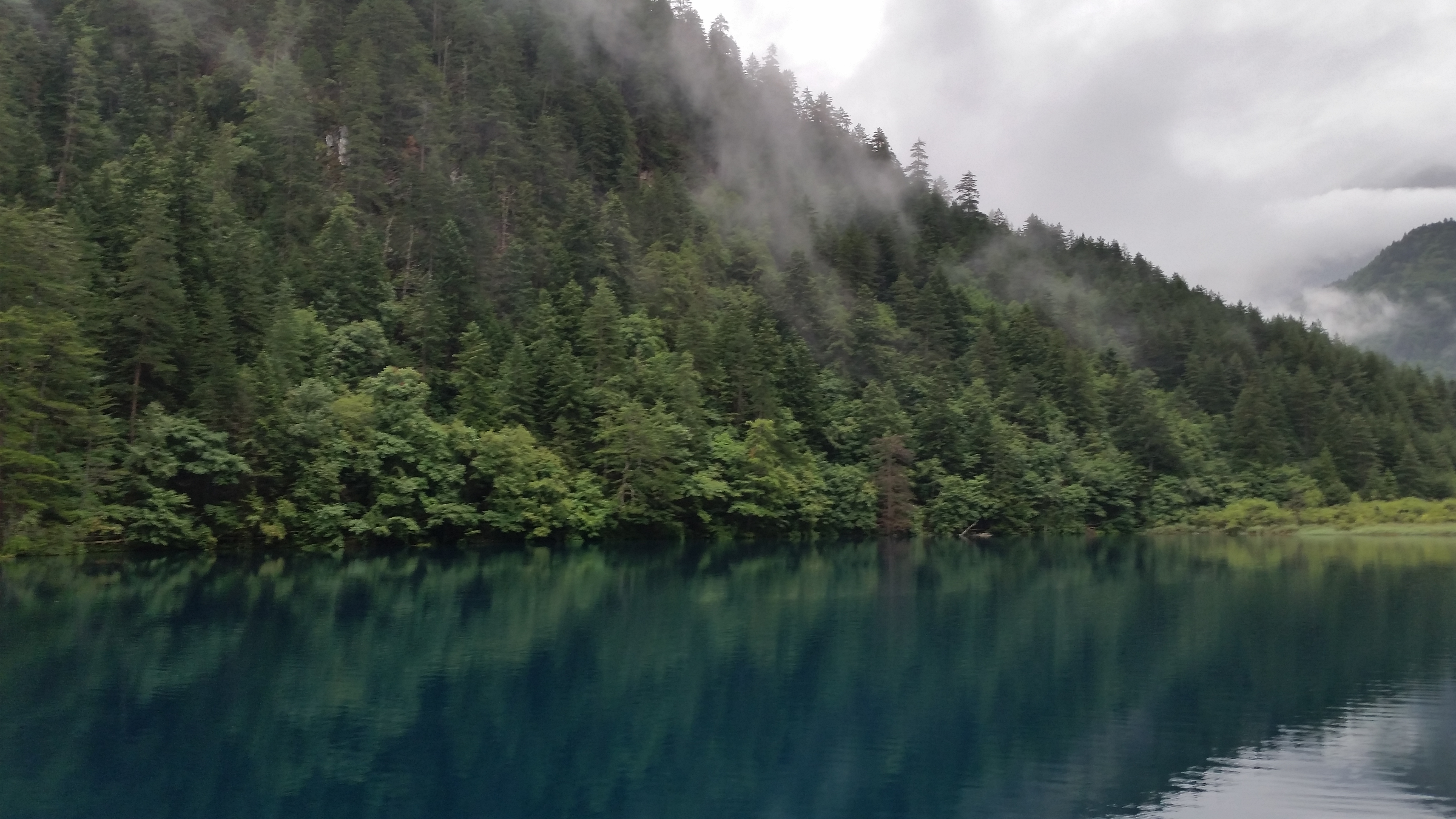 August 7: Jiuzhaigou (九寨沟) Tiger lake (老虎海），2360 m altitude Август 7: Дзиуджайгоу (九寨沟), Тигрово езеро (老虎海），2360 м височина